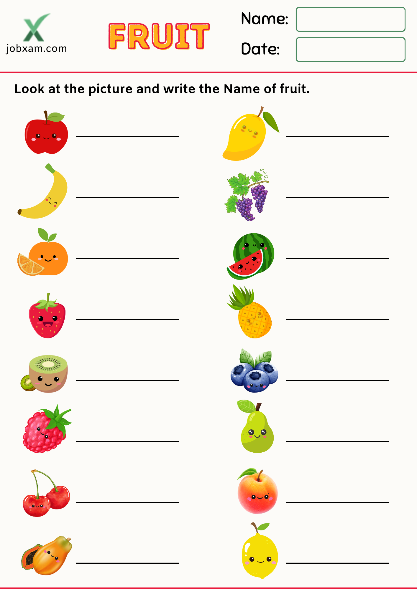 Name the Fruit Worksheet