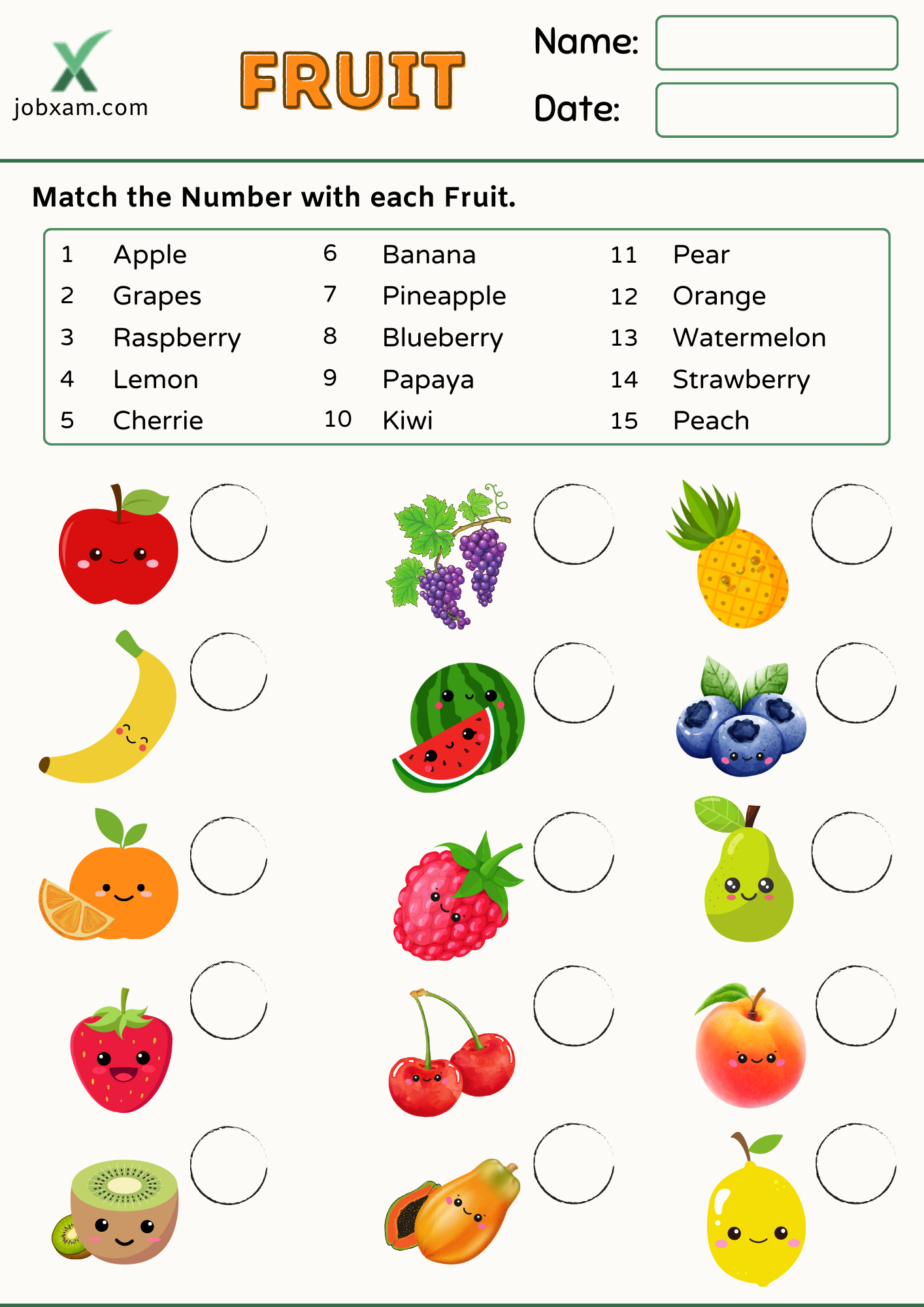 Match the Number with each Fruit.
