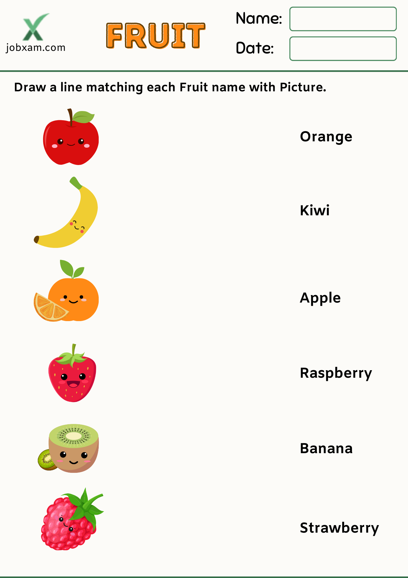 Draw a line Matching each Fruit Name with Picture.